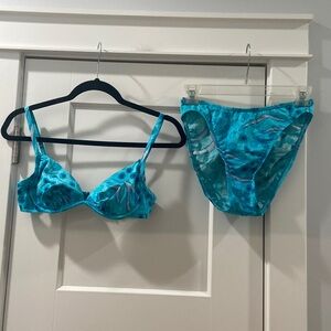 Vintage 80s 90s Athena blue floral hi cut bikini style 55958 size 8